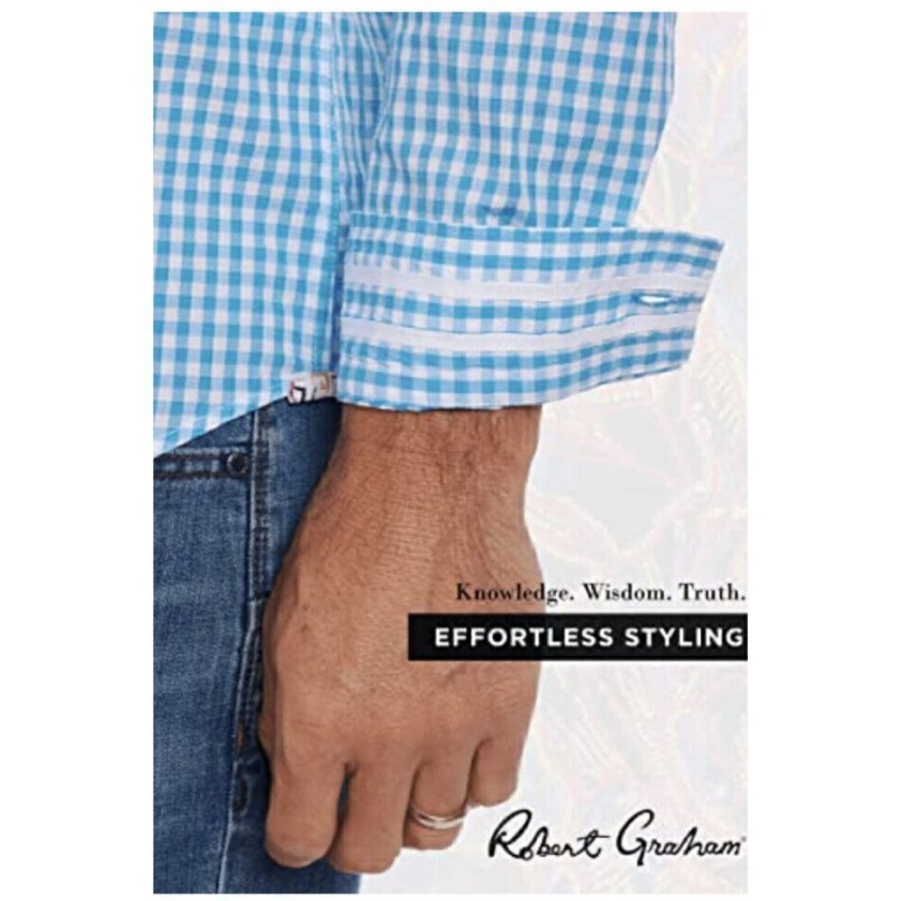 Robert Graham NWT Men’s Conroe, Button-Down Shirt Blue Gingham Medium $168 New - Picture 4 of 6